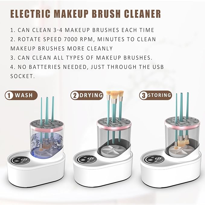 3 IN 1 Electric Makeup Brush Cleaner, Electric Cleaning and Quick Drying Makeup Brushes for Lazy Families, Automatic Makeup Brush Cleaning Tool with Drying Function for Makeup Brushes