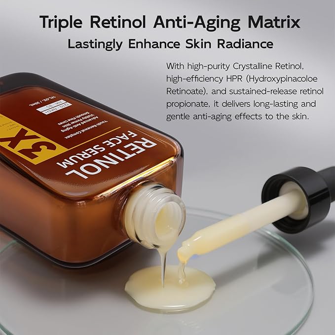 Retinol Serum for Face & Neck, Anti Aging B5 Resurfacing Face Serum with Niacinamide + Collagen + Hyaluronic Acid, Smooths Wrinkles & Fine Lines, Dark Spot Corrector, Brighten Dullness