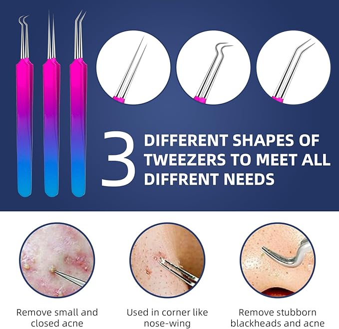 Pimple Popper Tool Kit - Ybaoo 10 Pcs Blackhead Remover Comedone Extractor Kit with Metal Case for Quick and Easy Removal of Blackheads, Zit Removing, Facial and Nose(Colorful)