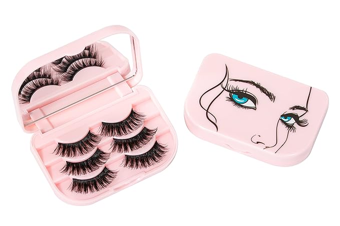 False Eyelash Case Lash Case Organizer Lash Container Box Empty Cosmetic Case Magnetic Eyelashes Storage Box with Mirror , Eyelashes Packaging Travel Storage Box Eyelash Bag(Light Pink)