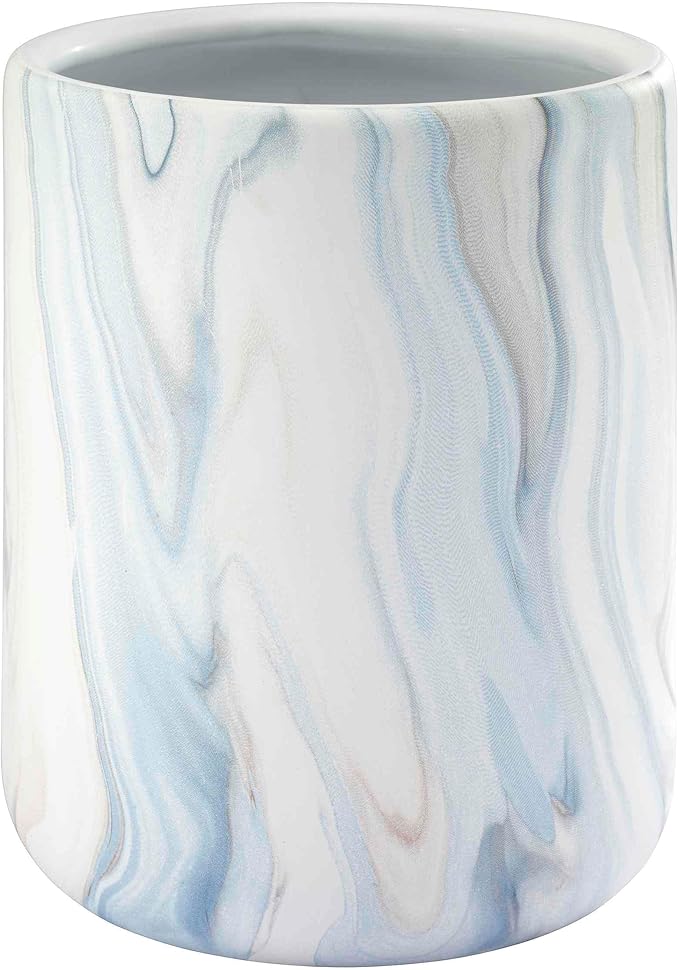 Avanti Linens - Wastebasket, Resin Accessories, Guest Bathroom Essentials (Waves Collection, Blue)