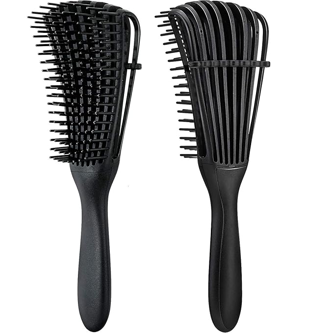2 Pieces Detangling Brush for Afro America/African Hair Textured 3a to 4c Kinky Wavy/Curly/Coily/Wet/Dry/Oil/Thick/Long Hair, Knots Detangler Easy to Clean (Black)
