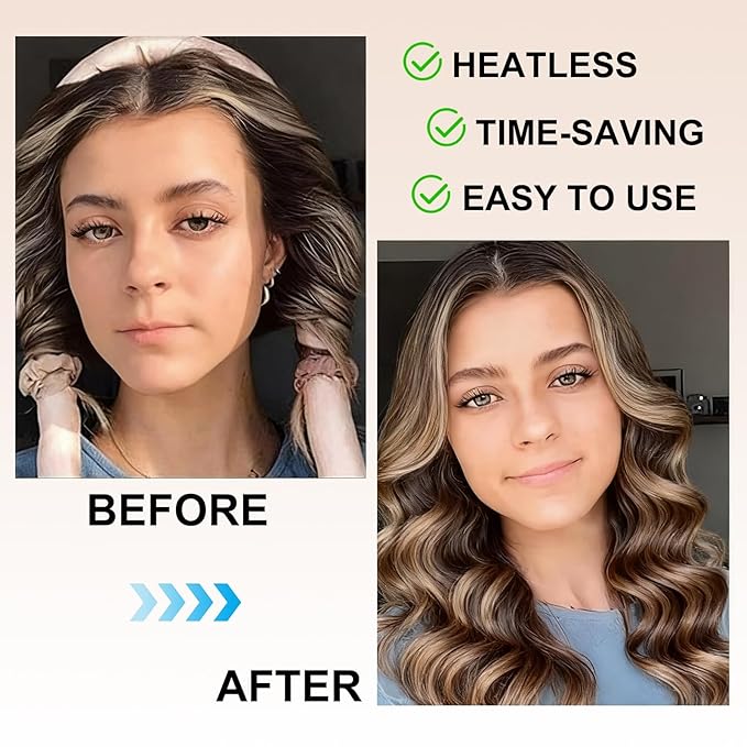 Heatless Curls Overnight,Hair Curlers to Sleep In,No Heat Satin Curling Rod Set Rollers,Sleeping Blowout Headband, Foam Curly Tie Ribbon Styling Tool for Long Hair