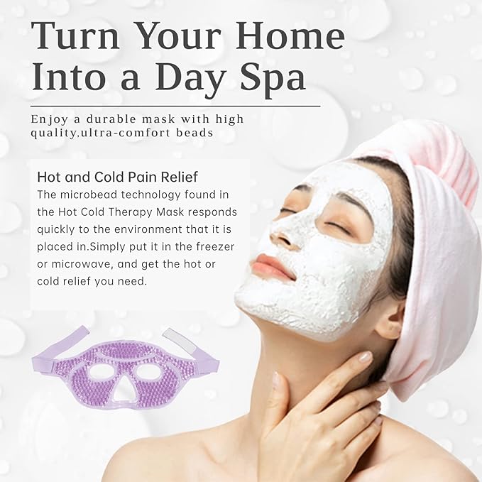 Ice Face Eye Mask for Woman Man,Hot or Cold Gel Bead Face Ice Mask Reusable,Cooling Freezer Eye Mask for Puffy Eyes, Redness, Headaches, Stress