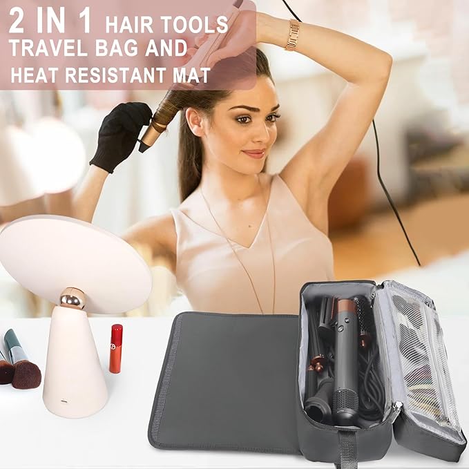 Hair Tools Travel Bag with Heat Resistant Mat Hair Styling Accessories Storage Case for Hair Dryer Flat Iron Straightener Curling Iron Haircare Accessories Travel Essentials for Women