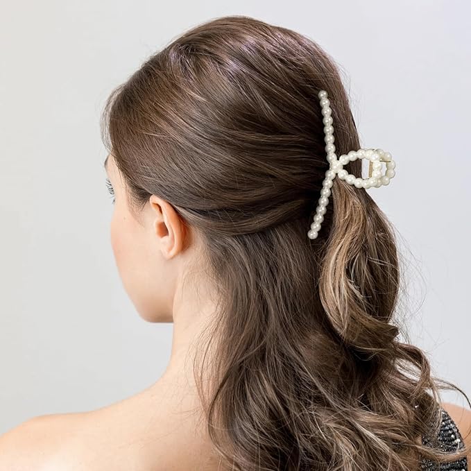 CWJCYTNSN 6 PCS Hair Clips for Women Large Hair Claw Clips for Thin Thick Curly Hair Styling Pearl Jaw Clips Strong Hold Nonslip Fashion Hair Accessories for Bridal Wedding
