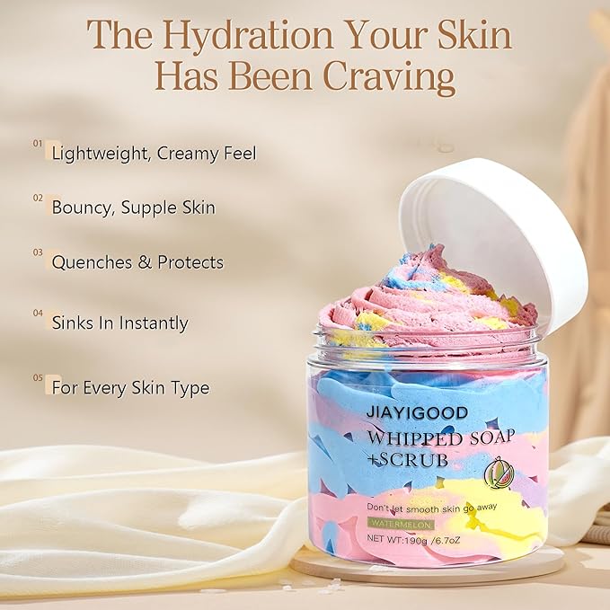 Cream Whipped Scrub Soap Bar - Exfoliating & Moisturizing Body Scrub with Whipped Cream Design, 4.6oz - Gently Exfoliates, Brightens & Deeply Cleanses for Soft, Smooth Skin