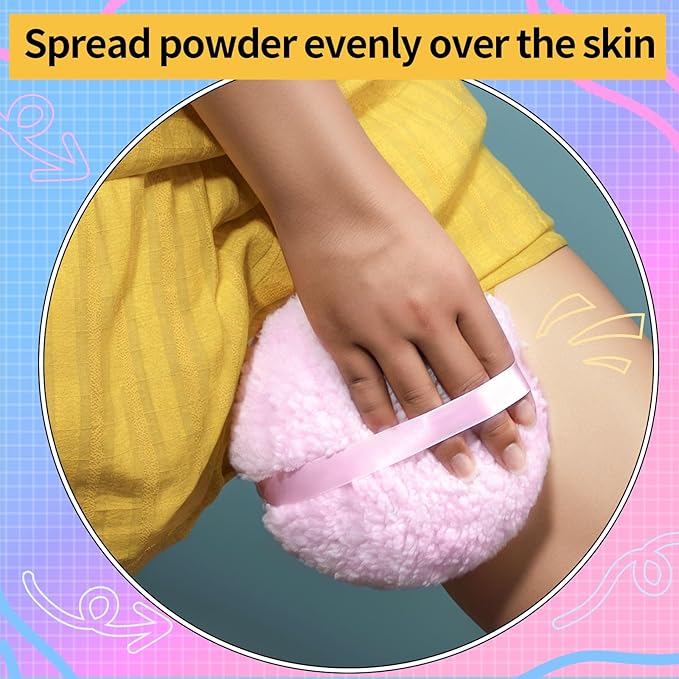 Powder Puff, 6" Powder Puff for Body Powder, Body Powder Puff, Soft Body Powder Puff and Container, Extra Large Women Pink