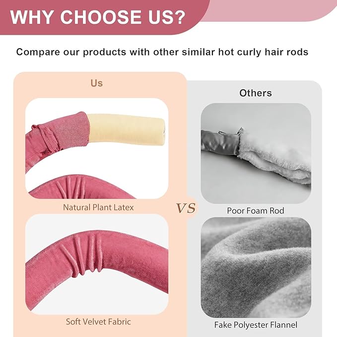 Heatless Curlers, Heatless Curls Overnight Set for Women, Soft Hair Curlers to Sleep In, Jumbo No Heat Hair Curlers Set with Headscarf and Hook for Long Hair - 6Pcs Rose-Red