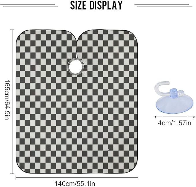 Hair Cutting Cape, Checkered Black White Waterproof Salon Barber Apron Cape with Adjustable Neck, Beard Shaving Bib for Men Women Kids, 55x65 Inch