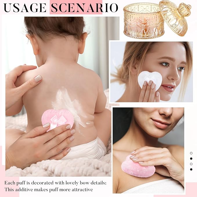 Tioncy 3 Pcs Large Body Powder Puff with Container, Soft Velour Washable Reusable Face Powder Puffs, Wet Dry Use, Makeup Crystal Case Gift for Women(Crown, Amber)