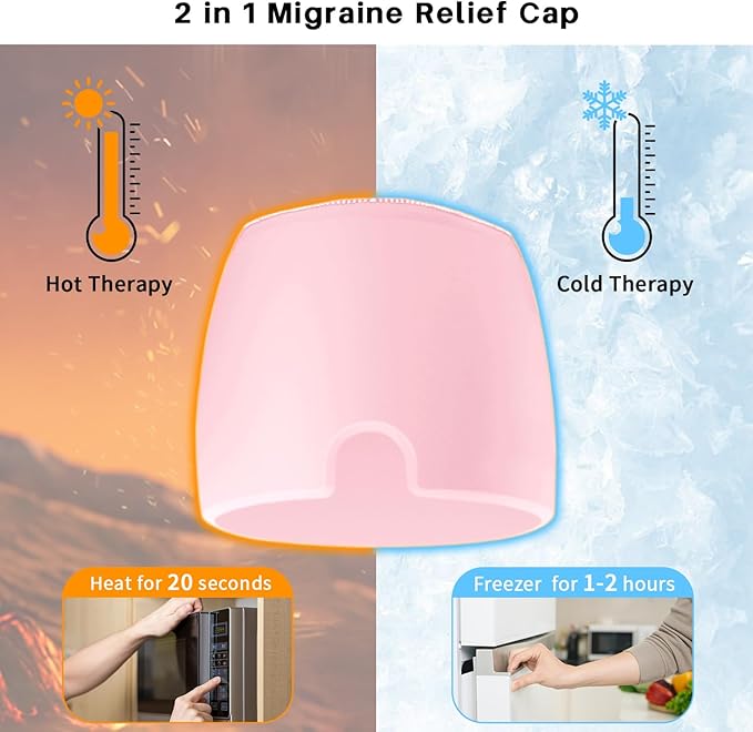Migraine Relief Cap, Gel Cooling Eye Mask, Cooling Gel Relief 2 Pack Set, Hot/Cold Therapy, Cold Compress for Head, Headache Eyes Mask for Sinus, Puffy Eyes, Tension and Stress Relief