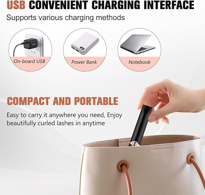 Heated Eyelash Curler, Mini Electric Eyelash Curler, Portable Makeup Electric Eyelash Curling, USB Rechargeable Finalize Eyelash Tool Beauty Tools for Women (White)