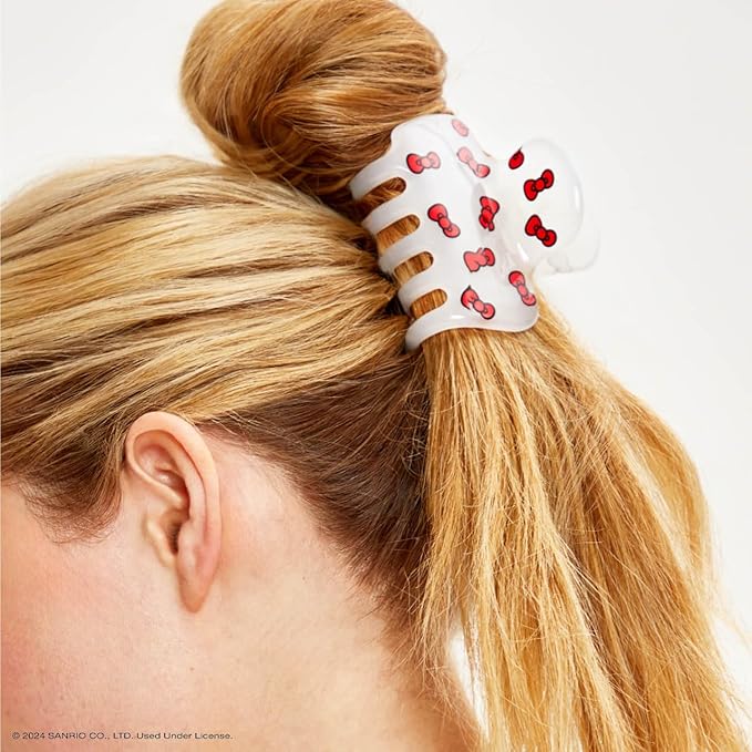 Kitsch x Hello Kitty Medium Hair Clips for Women – Strong Hold Claw Clips for Thick or Thin Hair – Recycled Plastic, Non-Slip, Durable | Ideal Gifts For Women - White with Red Bows