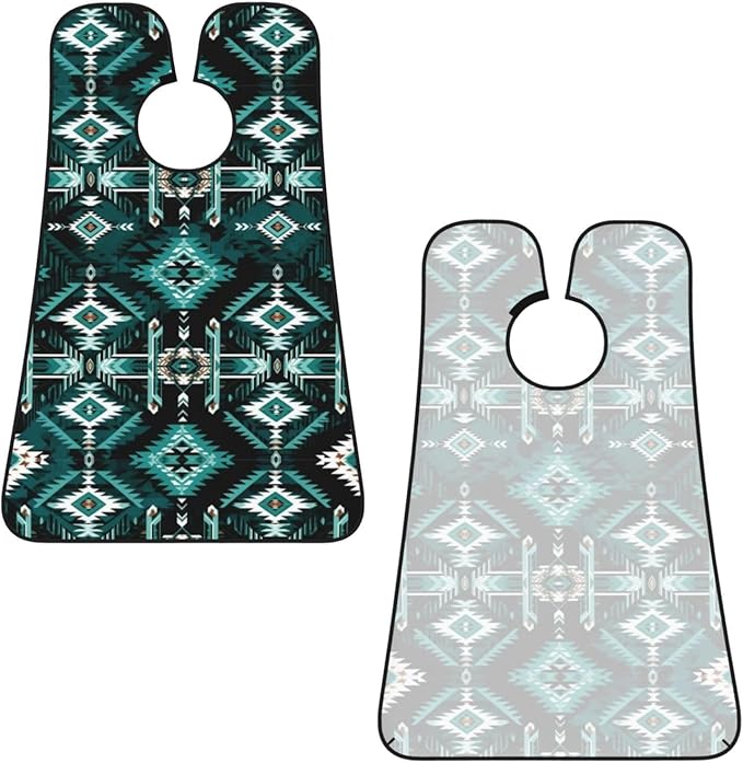 Waterproof Beard Grooming Bib, Teal Turquoise Tribal Navajo Aztec Geometric Ethnic Pattern Shave Bib, Non-Stick Hair Catcher for Shaving Trimming, Apron Essential for Men Dad