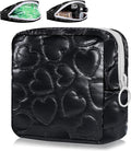 Sanitary Napkin Storage Bag Soft PU Leather Sanitary Pad Bags for Period Teen Period Pads Pouch for Panty Liners, Tampons, Menstrual Cup - Black