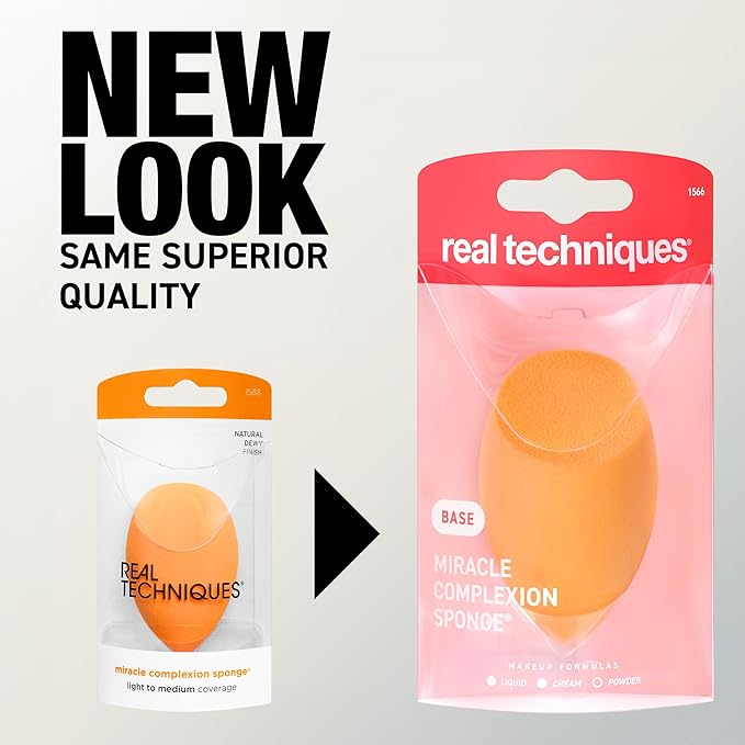 Real Techniques Miracle Complexion Sponge, Beauty Sponge, Makeup Blending & Foundation Application, Streak-Free, Full Coverage Finish, Vegan, Cruelty & Latex-Free, 1 Count