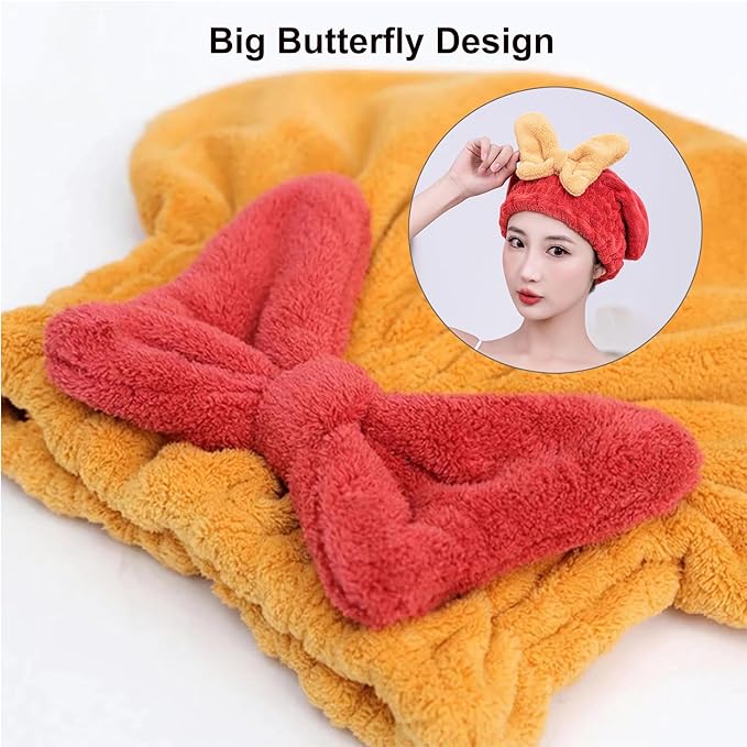 Ultra Absorbent Hair Quick Drying Towel for Women Girls New Microfiber Hair Towel Wrap Dry Turban Soft Bow Tie Plopping Head Towels Shower Cap for Kids (Red)