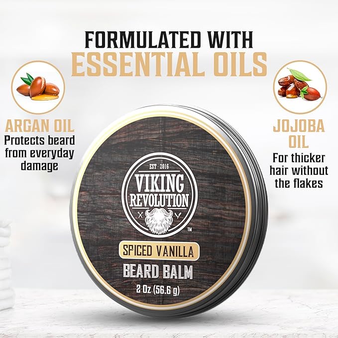 Viking Revolution - Ultimate Beard Kit Spiced Vanilla - Beard Grooming Kit for Men with Beard Brush, Beard Comb, Beard Balm, Beard Oil, Beard and Moustache Scissors - Husband Gifts for Men