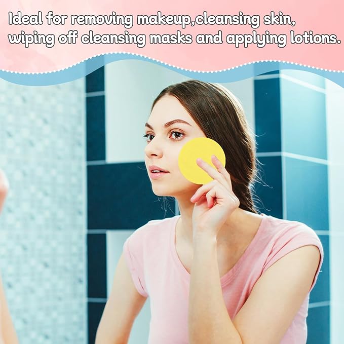120 Pieces Facial Sponge Compressed,Round Face Cleansing Sponge,Makeup Removal Sponge Pad for Exfoliating Wash,Spa,Mask(Yellow,Pink,Blue)