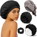 4 Pcs Microfiber Drying Hair Wrap Towels Reusable Waterproof Shower Cap with Elastic Band Adjustable Silk Hair Bonnet for Sleeping with Scrunchie for Women Christmas Favor Gifts(Black)
