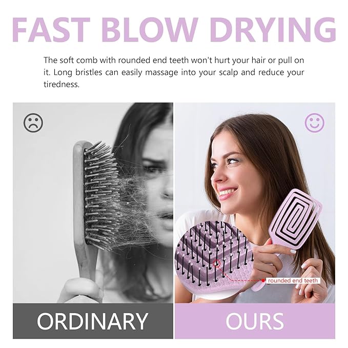 Detangling Brush, Dry and Wet Vented Detangler Hair Brush for Women and Men, Professional Paddle Curved Styling Hairbrush for Wet/Dry/Curly/Thick/Long/Damaged Hair, Purple