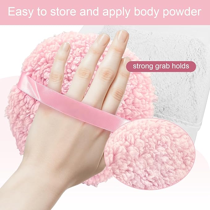 6'' Body Powder Puff 2-Pack with Storage Box – Oversize Soft Dusting Puff for Women, Fluffy Talcum Powder Applicator, Gentle Skin Care Puff for Post-Bath Use，Pink