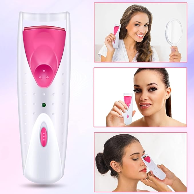2 Pieces Heated Eyelash Curler Electric Eyelash Curlers Painless Safety Design with Double Silicone Curling Pad for Women Long Lasting Naturally Eyelashes (Pink)