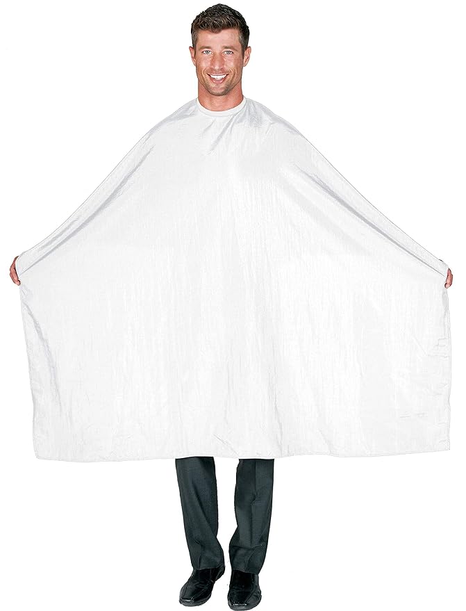 Betty Dain Lightweight Crinkle Nylon Hair Cutting/Styling Cape, Water Resistant, Ultra Lightweight Crinkle Antron Nylon, Repels Hair, Neck Snap Closure, Generous 54 x 60 Inch Size, White