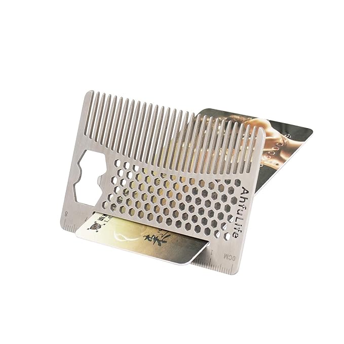 AhfuLife Stainless Steel Metal Hair&Beard Comb - Anti-Static Dual Action Beard Comb - Credit Card Size Combs Perfect for Wallet and Pocket - Presented in Gift Box