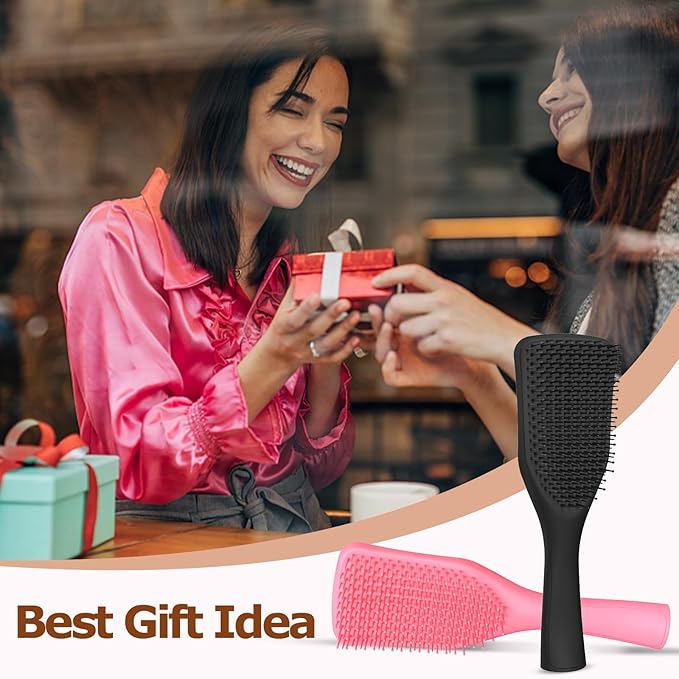 Detangler Hair Brush for Wet & Dry Hair, No Tangle Wave-shaped Soft Bristle Hairbrush for Reduces Breakage, Lightweight Travel Brush Detangling All Hair Types, Black