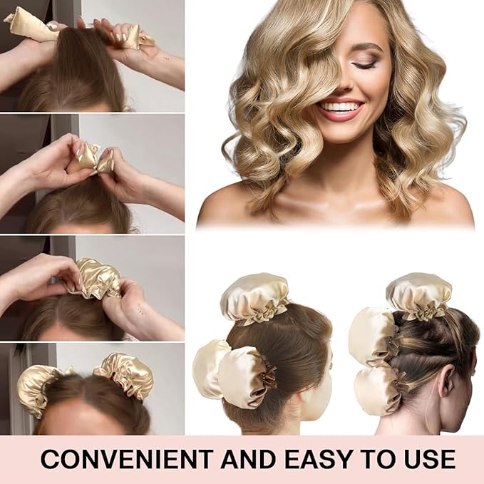 3Sets/6PCS Ariuvor New Satin Heatless Hair Curler,Hair Rollers for Heatless Curls with Hair Caps,Soft Heatless Curling Rod Headband for Long Hair,No Heat Curling to Sleep in Overnight(black)