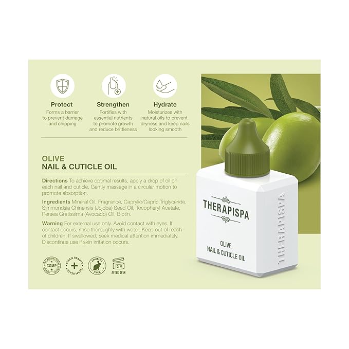 THERAPISPA Nail & Cuticle Oil with Avocado, Jojoba, Biotin & Vitamin E – Nail Growth & Repair Oil for Damaged Cuticles & Brittle Nails (Olive, 2.0 fl oz)