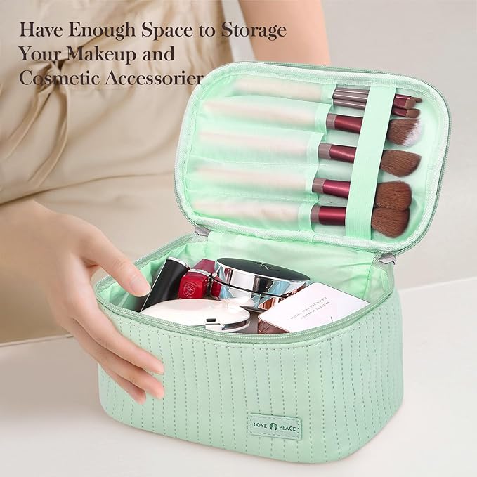 Makeup Bag Travel Cosmetic Bag, Large Capacity Makeup Organizer Bag and Storage, Portable PU Leather Pouch Toiletry Bag Make up Organizer, Cosmetic Bags for Women