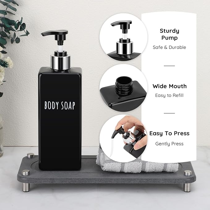 Segbeauty 6 Pack Reusable Shampoo and Conditioner Dispenser, 16.9oz 500ml Black Plastic Soap Dispenser for Bathroom and Kitchen