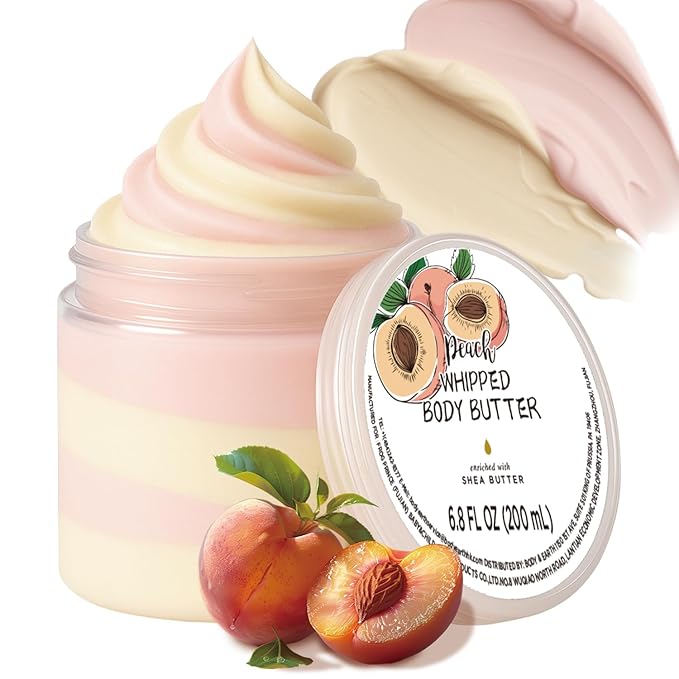 Peach Whipped Body Butter, Shea Body Butter for Women Dry Skin, Natural Peach Lotion for Body Moisturizer-Deep Moisturizing and Softening-6.8 floz(200ml)