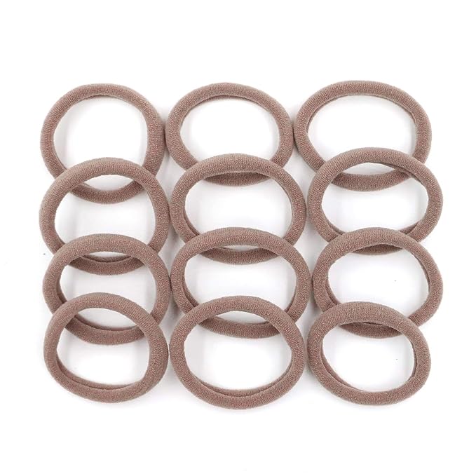 HOYOLS Large Fabric Hair Ties Soft & Gentle Bands Ponytail Holder for Thick Heavy Curly Hair, No Slip No Damage Seamless Scrunchies Headbands 100 Pcs (Caramel)
