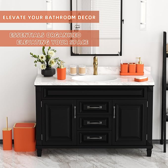 Bathroom Accessories Set - Gorgeous Bathroom Set, 10PC Orange Bathroom Accessory Set, Orange Bathroom Sets, Toilet Brush, Trash Can & Soap Dispenser