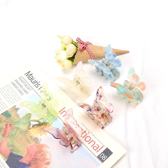 NAISIER Hair Claw Butterfly Tortoise Shell Hair Claw Clips Jaw Clips 2.3 inch Girls Butterfly Hair Clips,Hair Clips Hair Accessories for Girls and Women. (Mixed color, 6 pack)