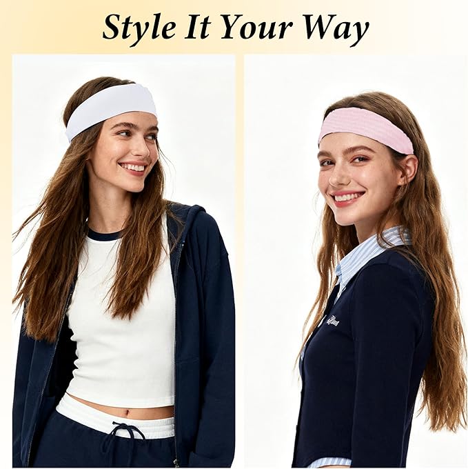 Headbands for Women Non-Slip Workout Hair Bands, 6 Pack Stretchy Athletic Soft Sweatbands, Elastic Cloth Fabric Headband, Fashion Head Bands for Yoga Running Sports Gym Sports Exercise