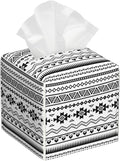 Boho Black White Geometric Tissue Box Cover Square,Abstract Tribal Symbol Tissue Box Holder Waterproof Leather Facial Paper Organizer Dispenser for Bathroom Home Car Nightstand Vanity Desk