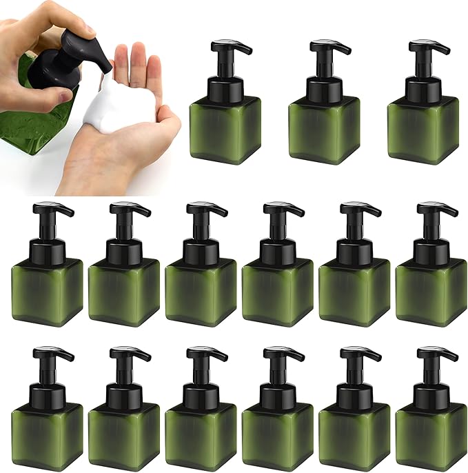8.5 oz Foaming Soap Dispenser Plastic Foaming Pump Bottle, Refillable Dispenser with Plastic Pump, Empty Hand Bottles for Liquid Soap, Shampoo, Bathroom,Hotel,Restaurant (15, Green)