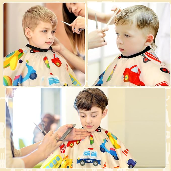 FEBSNOW Kids Hair Cutting Cape, Professional Barber Cape and Neck Duster Brush Cartoon Hairdresser Apron with Adjustable Closure for Children & Adults 55x39 Inches