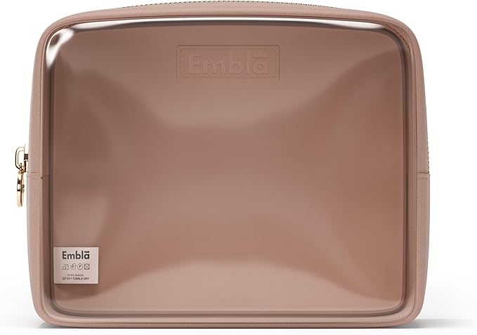 Embla Clear Large Makeup Bag Cute Big Make Up Nylon Pouches Travel Bathroom Bags for Toiletries XL Cosmetic Pouch for Women Girls Extra Large Zipper Toiletry Skincare Organizer Brown