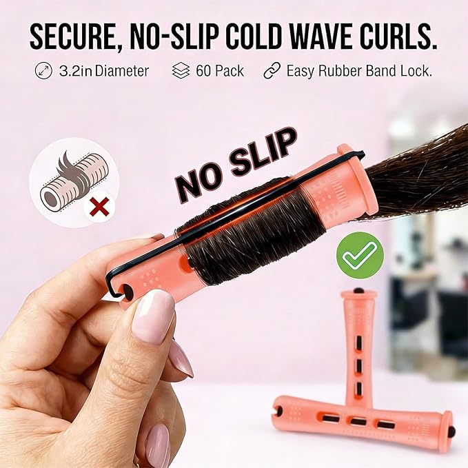 60 Pcs Perm Rods for Long Hair, Cold Wave Perm Rods Set for Women's Long & Short Plastic Curling Rollers for Hair Curling and DIY Hairdressing Styling Tool（0.51 x 3.22 inches）