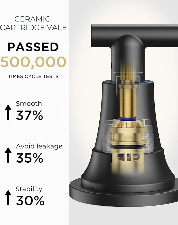 FORIOUS Black Bathroom Faucet 3 Hole Vanity, 2 Handle 360° Swivel Matte Black 8 Inch Widespread Bathroom Sink Faucet 3 Holes, with 360 Degree Rotating Spout, Pop-up Drain, Supply Lines