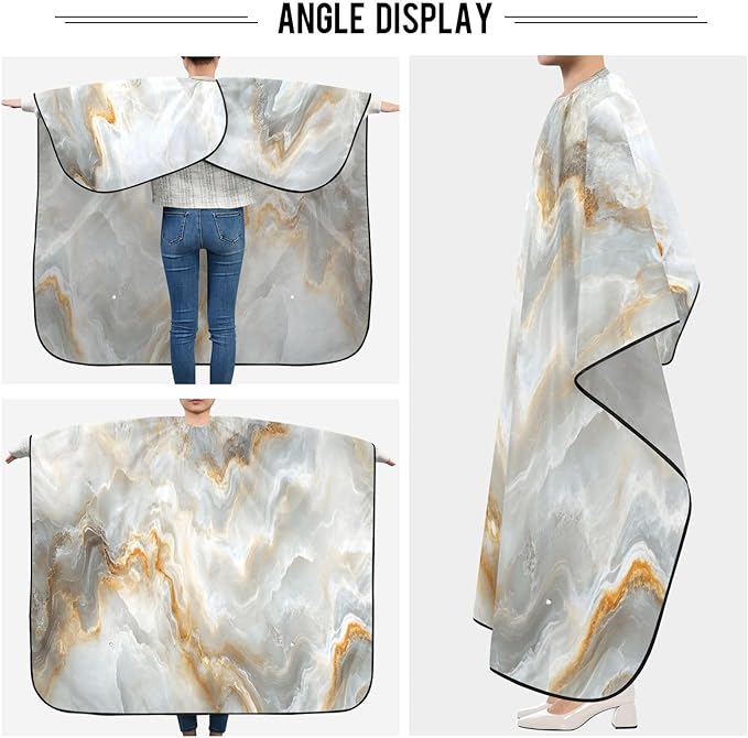 White Marble Barber Cape Waterproof Hair Cutting Cape with Adjustable Snap Closure Salon Hairdressing & Beard Shaving Cape for Adults Kids Haircut Accessories