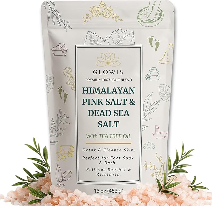 Glowis Tea Tree Oil Foot Soak with Himalayan & Dead Sea Salt | Pedicure Salt Foot Soak for Nail Discoloration, Calluses & Odor | Natural Detox Foot Bath Soak with Sandalwood, Lavender & Rose | 16 oz