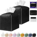 Tissue Box Holder Cover Square Tissue Cube Cover PU Leather Tissue Organizer with Bottom Belt for Bathroom, Tabletop, Kitchen, Night Stands, Office, Home, Car (2, Black)