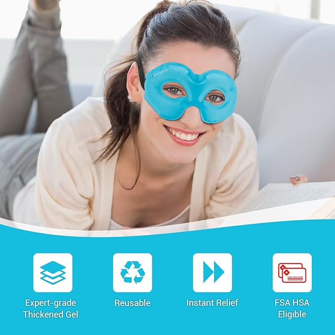 Comfytemp Cold Gel Eye Mask, Cooling Eye Ice Pack for Puffiness, Reusable Cold Compress Sleeping Mask for Puffy Eye, Dry Eyes, Sinus, Dark Circle, Migraine Relief, 2 Temp Side, 1 Pcs